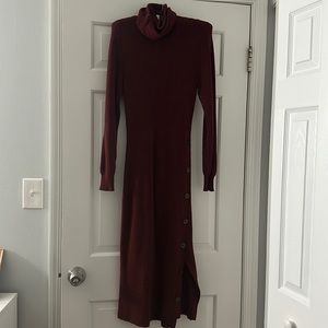 Maroon/burgundy/burnt orange turtleneck/cowl neck maxi sweater dress size medium